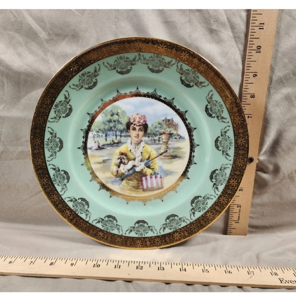 Antique Heinrich Dinner Plate Victorian Lady With Umbrella Flawless Shape